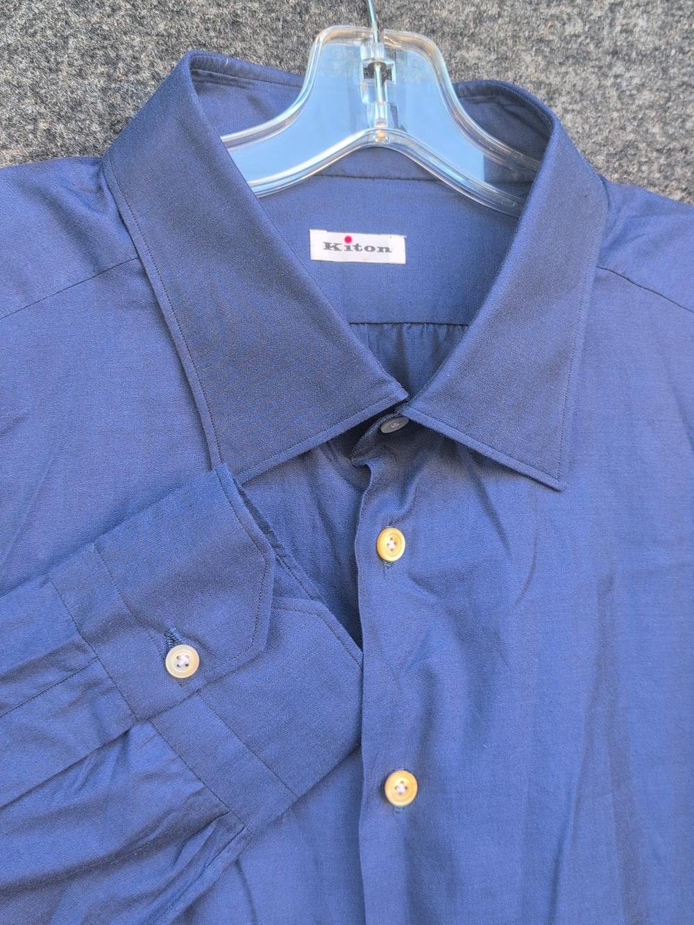 Kiton Dress Shirt Mens 45 18 Blue Cotton Point Collar Luxury Button Up Italy